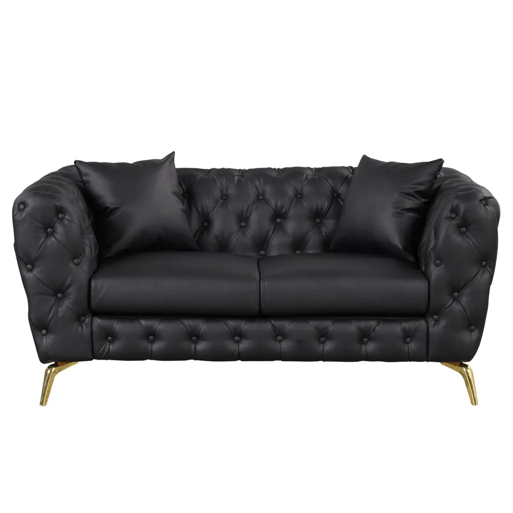 65.5 Inch Modern Loveseat Sofa PU Upholstered Button Tufted Back Sturdy Metal Legs Living Room ANTFURN