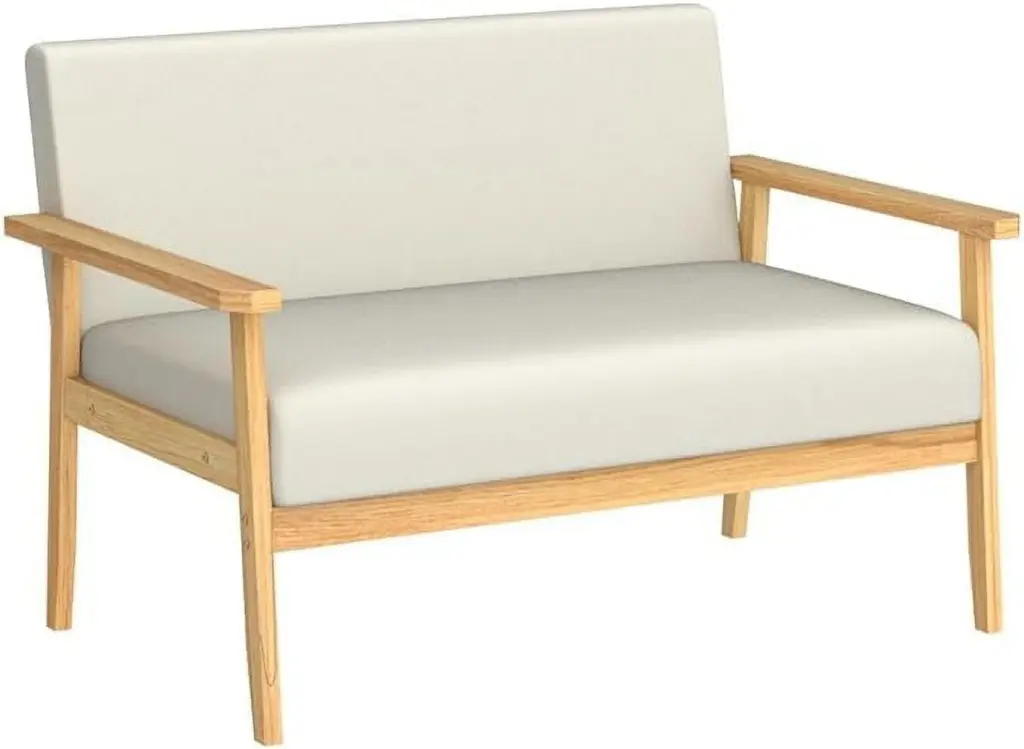 Chic Style Neutral Beige Fabric Loveseat Sofa Cozy 2-Seater Living Room Furniture