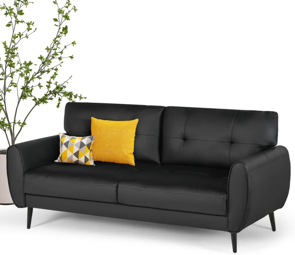 Modern 60'' Black 2-Seat Leather Sofa Couch Loveseat Living Room Office Coewske