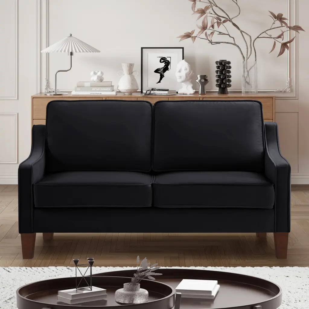 CoSoTower Black Velvet Loveseat Sofa Wooden Legs Living Room and Bedroom