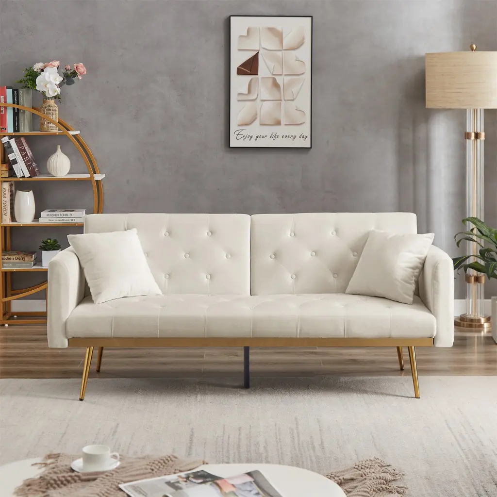 CoSoTower Modern Linen Convertible Loveseat Sleeper Sofa Adjustable Backrest and Lumbar Pillows
