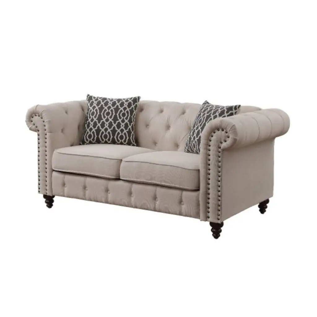 Ergode Loveseat 2 Pillows Beige Linen - Simple and Elegant Living Room Sofa