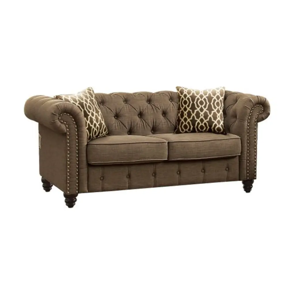 Ergode Loveseat 2 Pillows Brown Linen - Classic and Comfortable Living Room Furniture