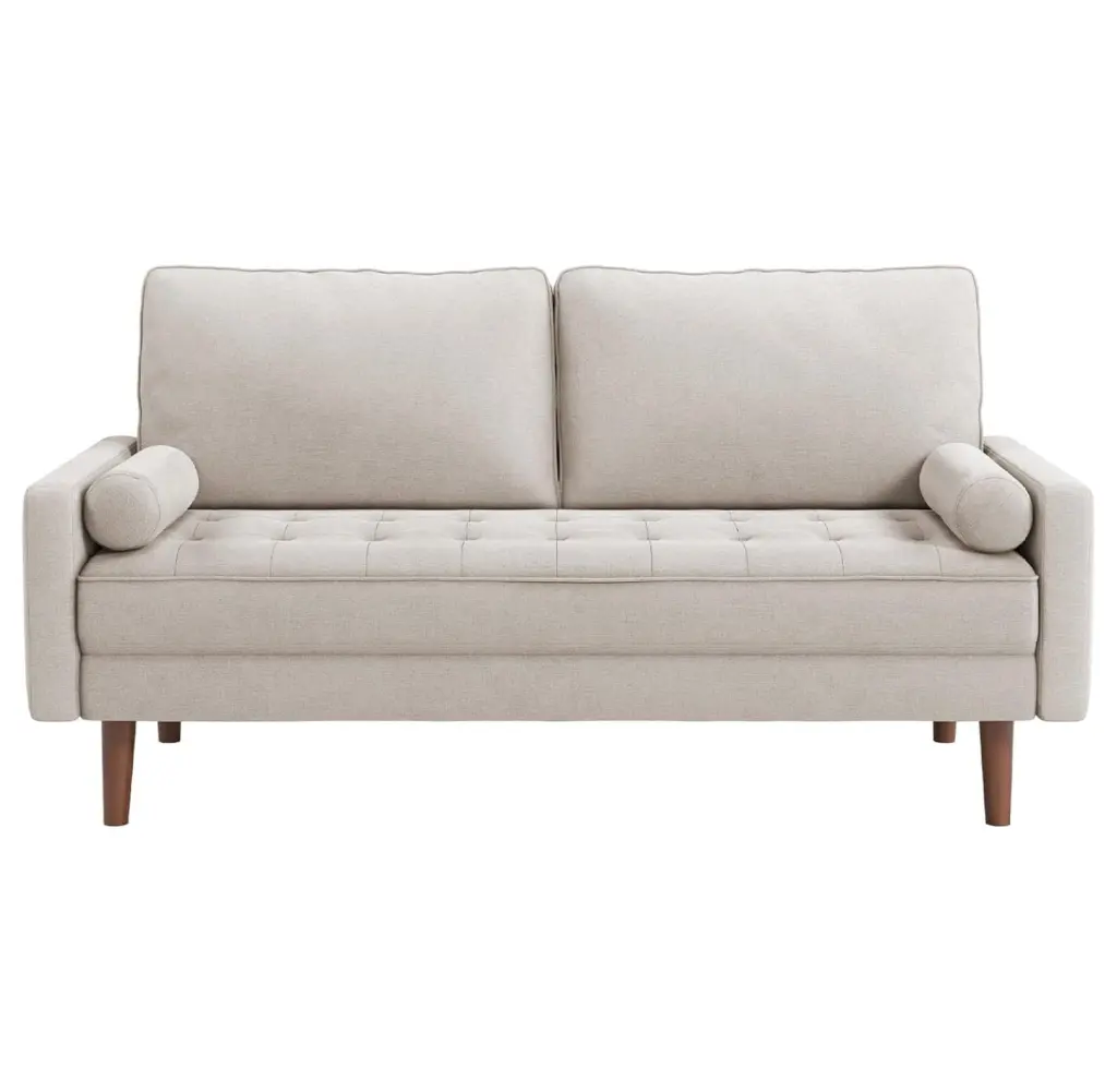 Exlonjet 68 Inch Fabric Couches Century Modern Loveseat Sofas Armrest Button Tufted Seat Cushion Ashbeige