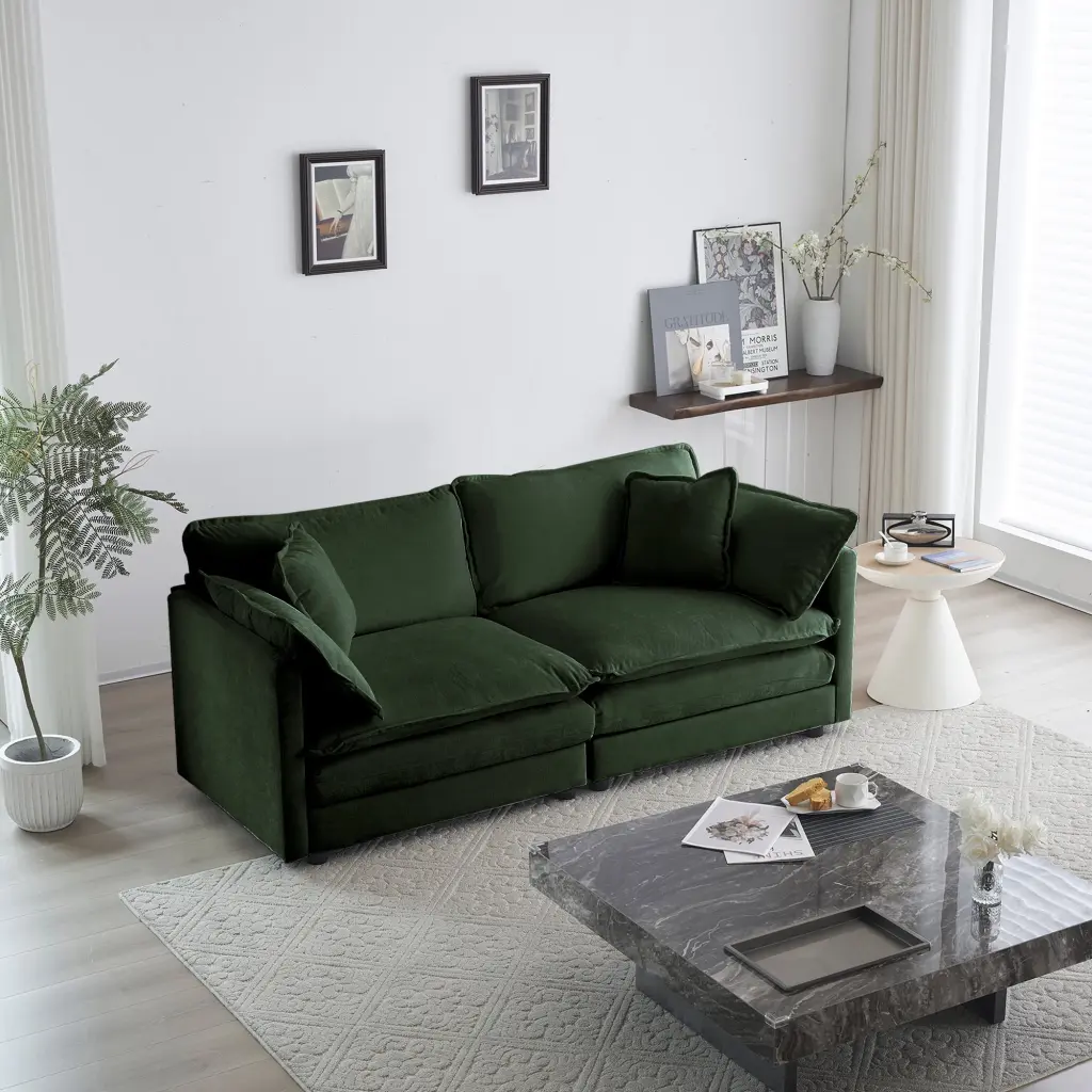Gexpusm 76 Modern Loveseat Couch 4 Pillows Chenille Sofa Small Spaces Green