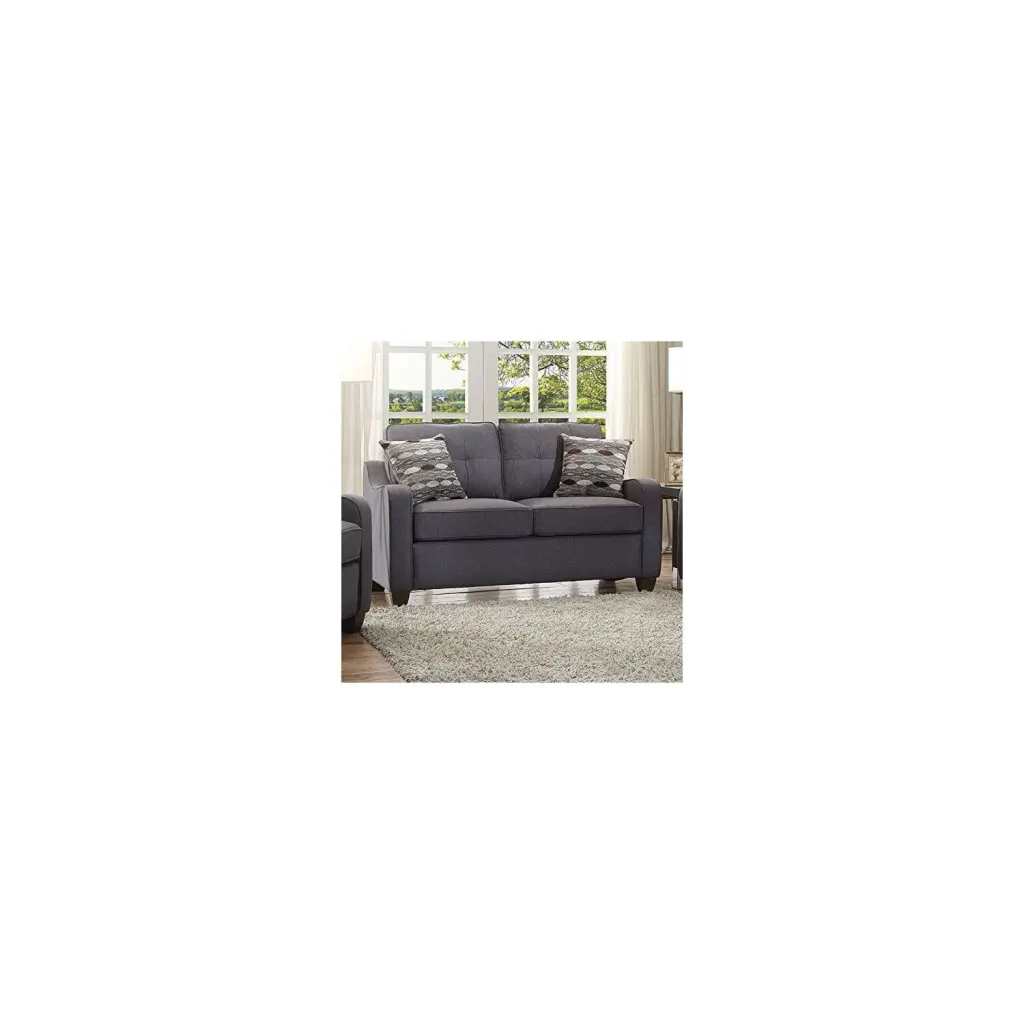 HomeStock Sophisticated Simplicity Loveseat 2 Pillows Gray Linen Living Room