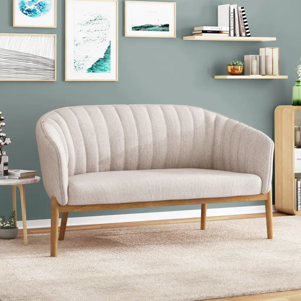 Homiyad Plush Channel Stitched Loveseat Sofa Curved Backrest Living Room Bedroom or Foyer