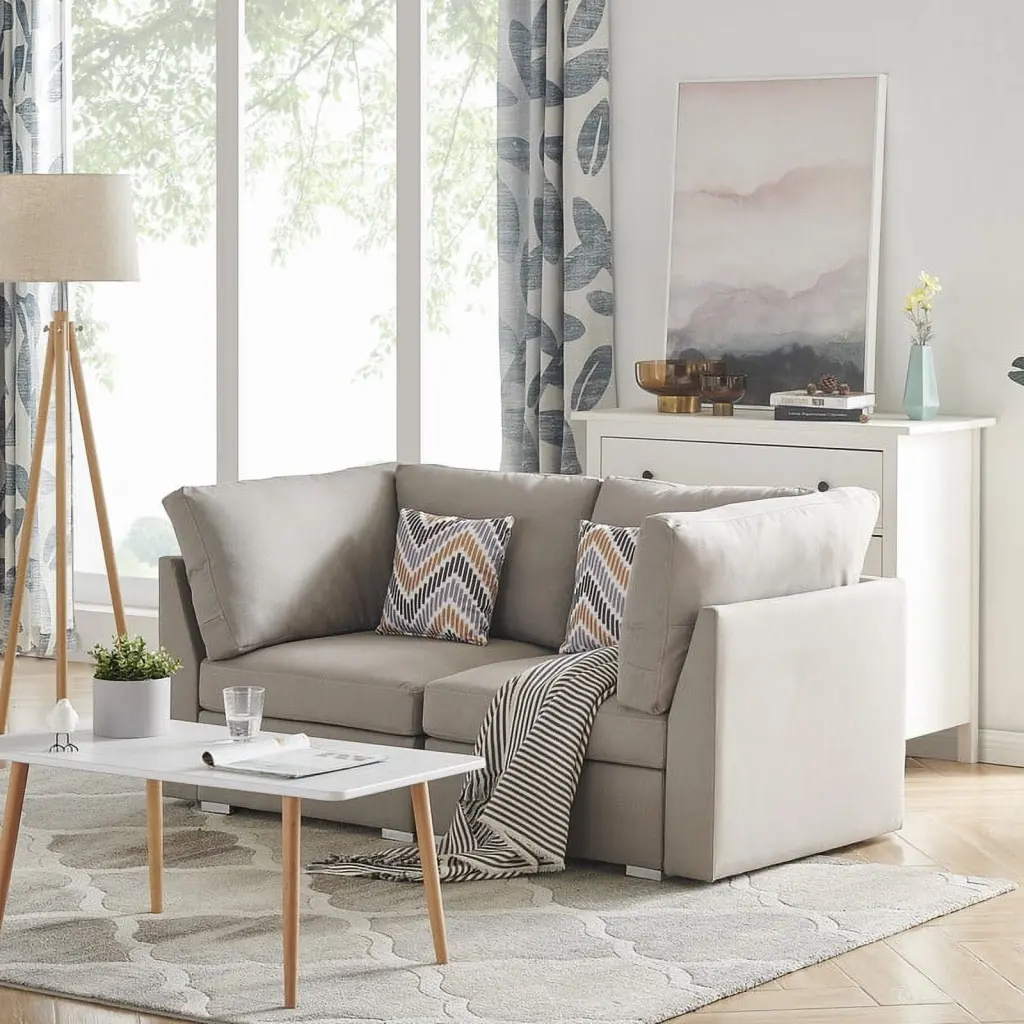 67.3 Beige Fabric Loveseat Couch Pillows Comfortable Living Room Furniture Jamini