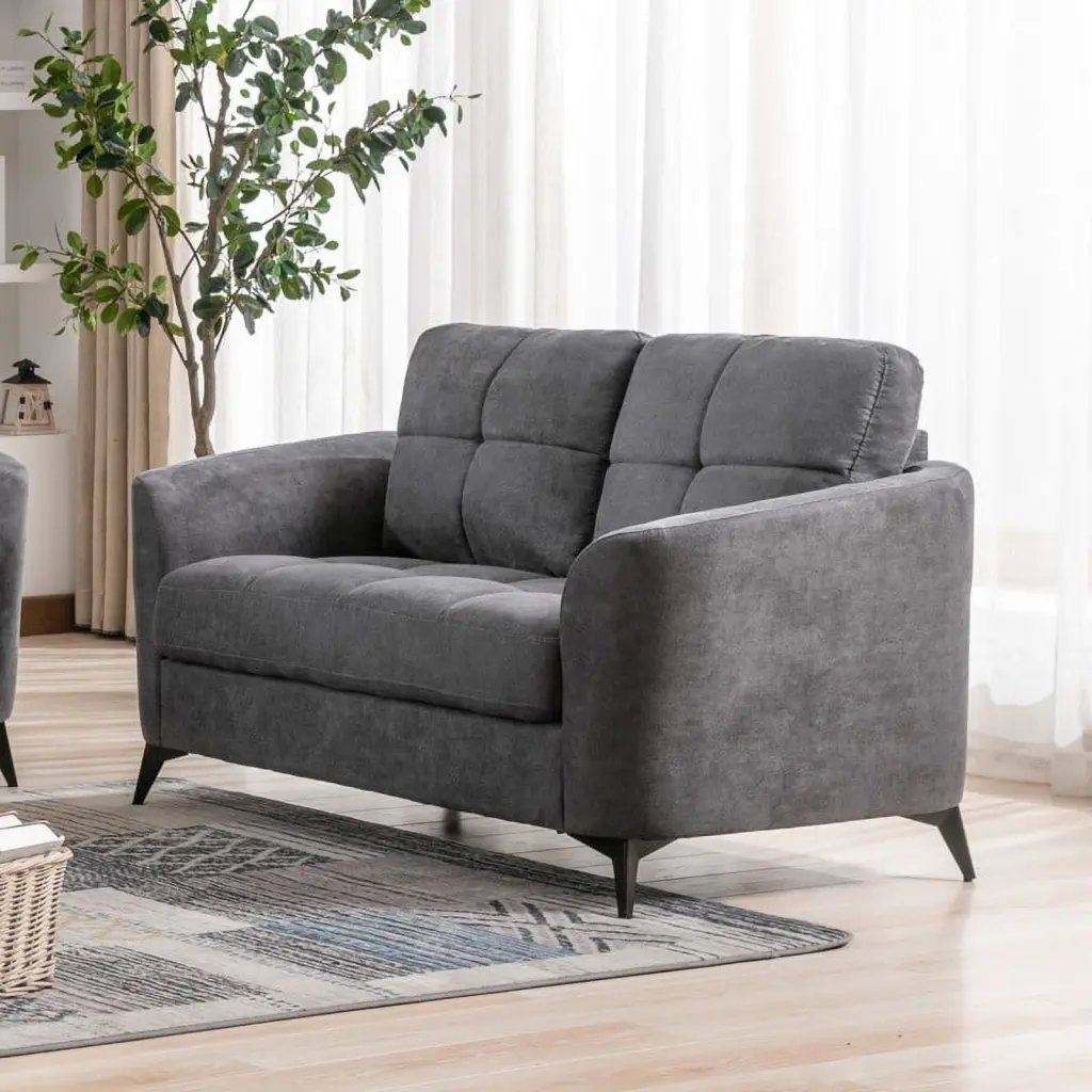 60 Inch Gray Woven Fabric Loveseat Modern 2-Seater Couch Living Room Jamini