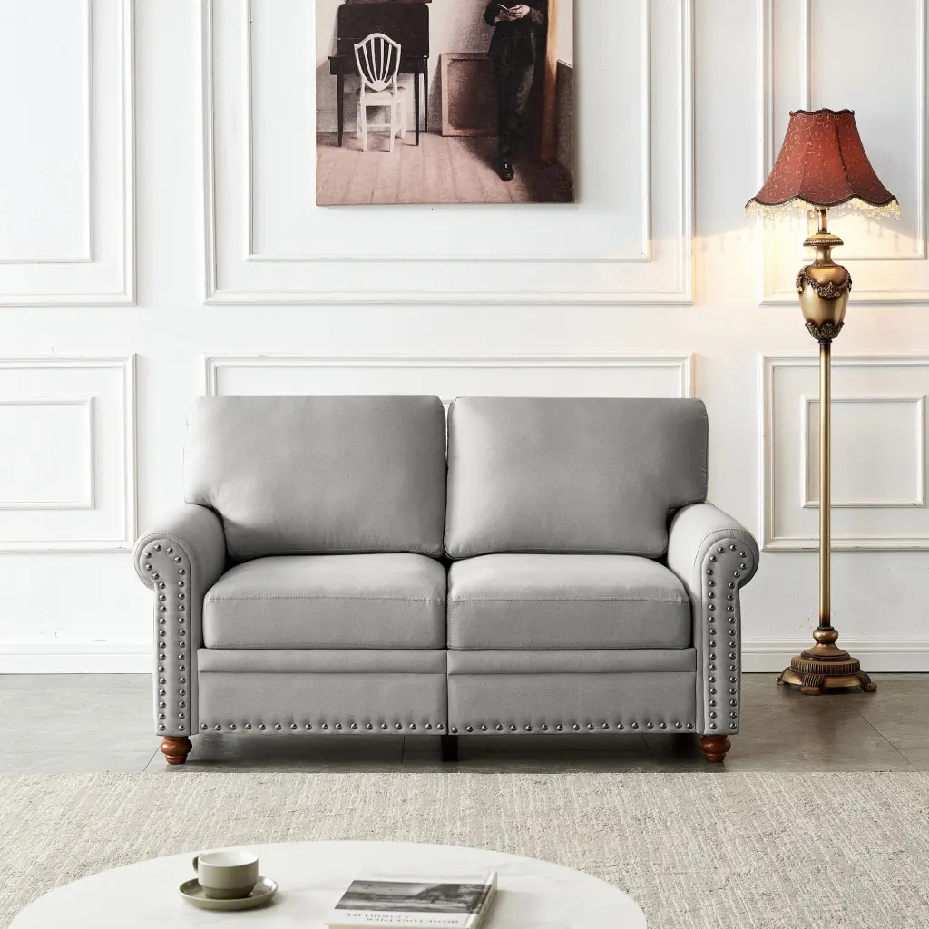 Linen Fabric Upholstery Storage Loveseat Grey Small Space Living Room Jamini