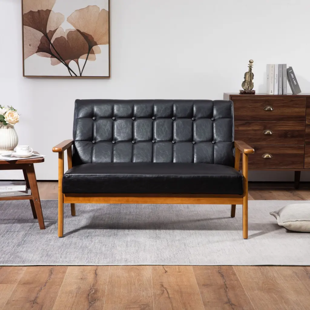 Mid-Century Modern Solid Loveseat Sofa Upholstered PU Leather 2-Seat Upholstered Loveseat Sofa Modern Couch Jamini