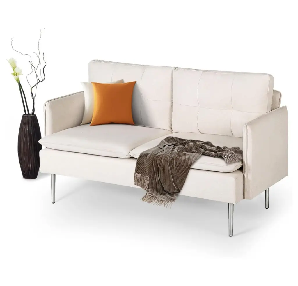 53W Small Loveseat Sofa Living Room Metal Legs - White Mini Couch Bedroom Office Apartment KioJJp