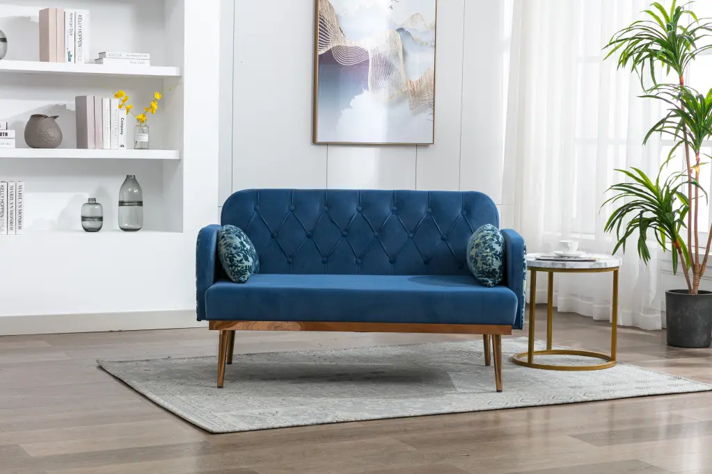 COOLMORE Velvet Accent Loveseat Sofa Metal Feet Elegant Living Room Kofun