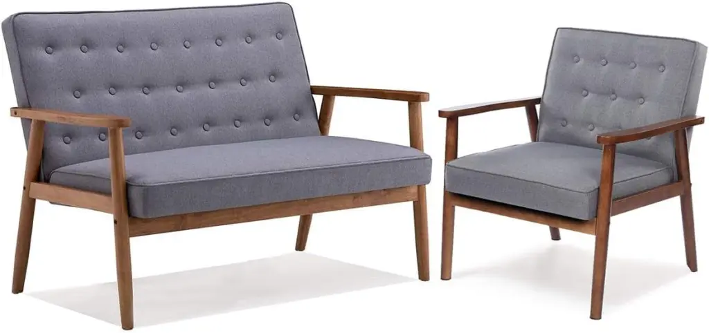 LaMaz Mid-Century Wooden Loveseat Sofa Modern Fabric Retro Armrest 2-Seat Couch Tapered Legs