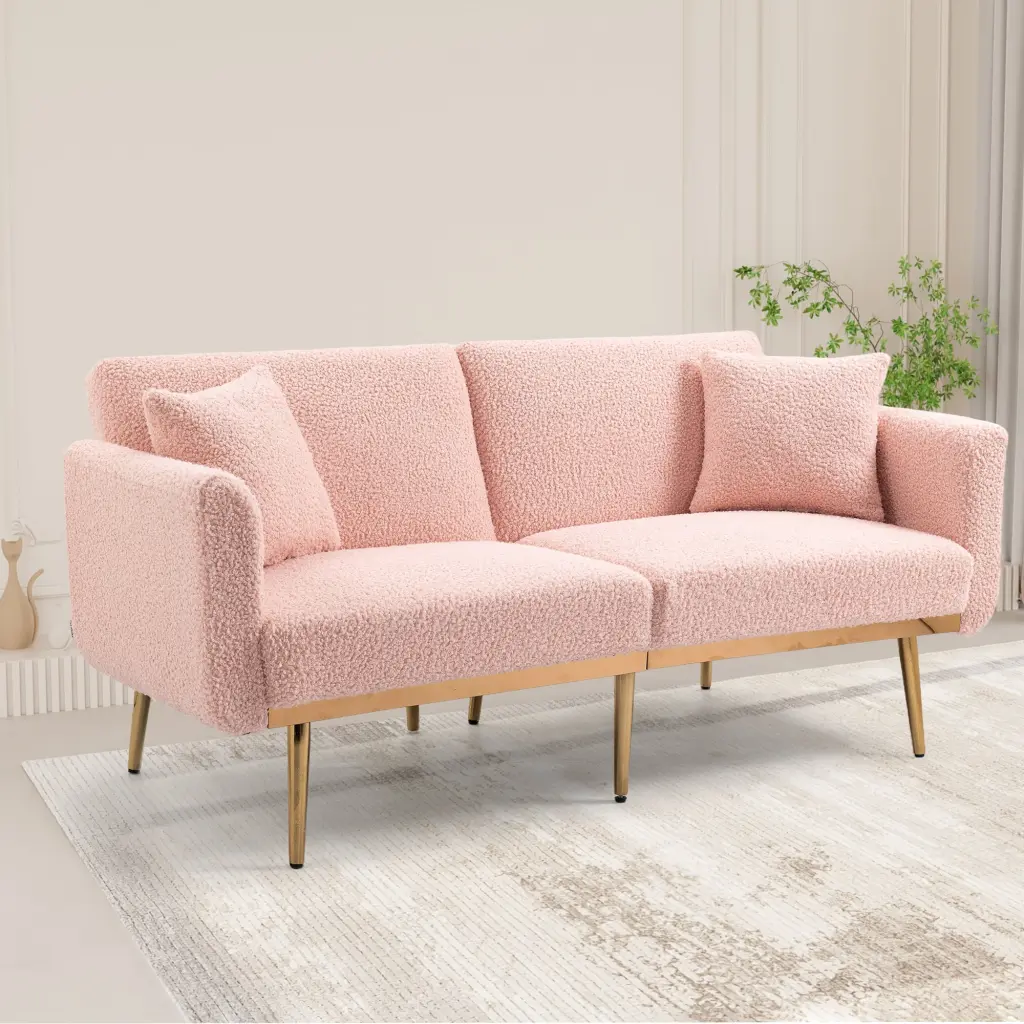 Velvet Accent Loveseat Sofa Metal Feet Living Room Leadbon