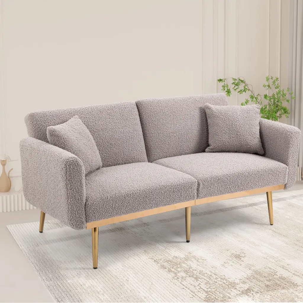 Velvet Accent Loveseat Sofa Metal Feet Living Room Leadbon