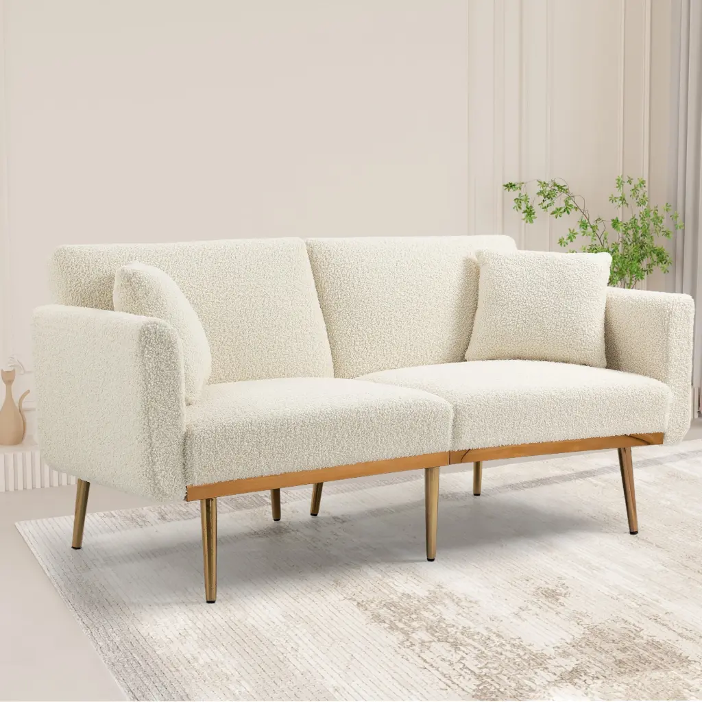 Velvet Accent Loveseat Sofa Metal Feet Living Room Leadbon