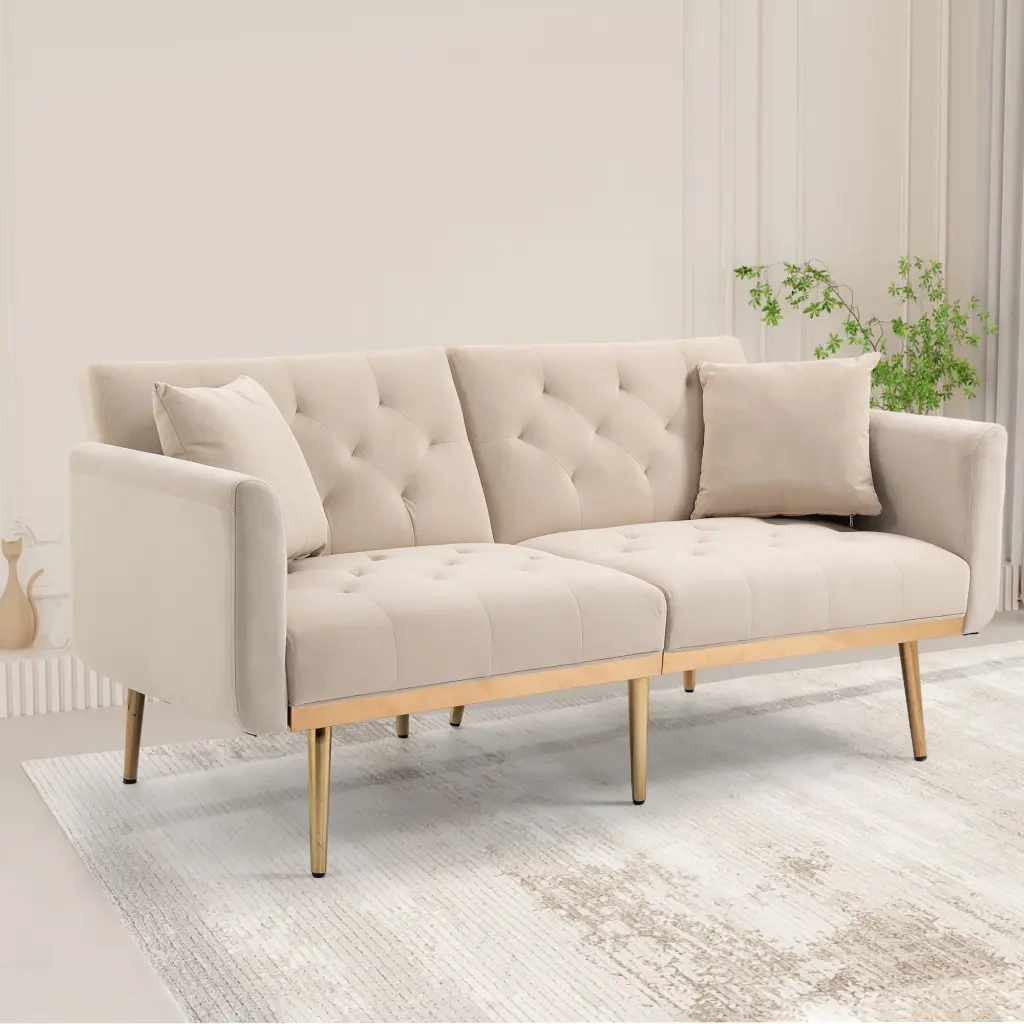 Velvet Accent Loveseat Sofa Metal Feet Living Room Leadbon