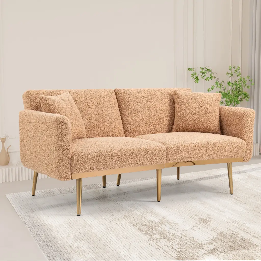 Velvet Accent Loveseat Sofa Metal Feet Living Room Leadbon