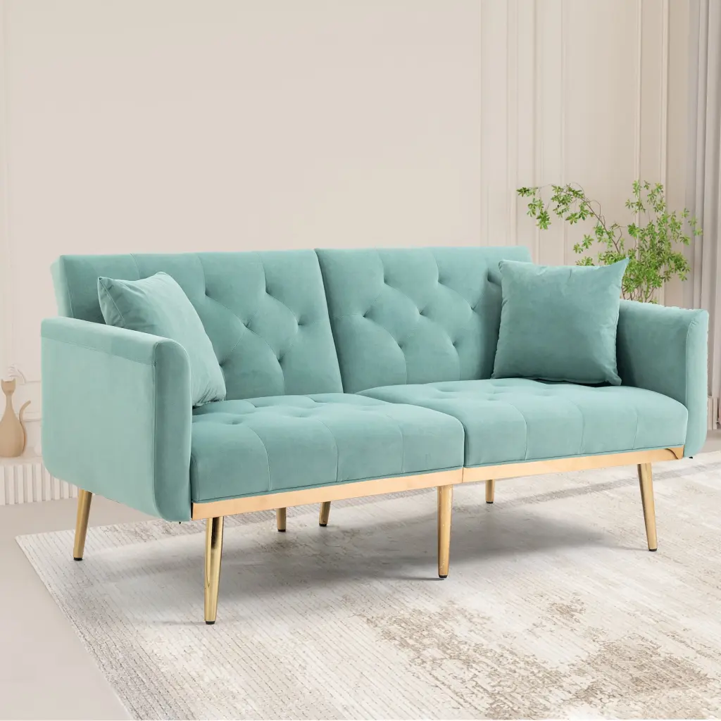 Velvet Accent Loveseat Sofa Metal Feet Living Room Leadbon