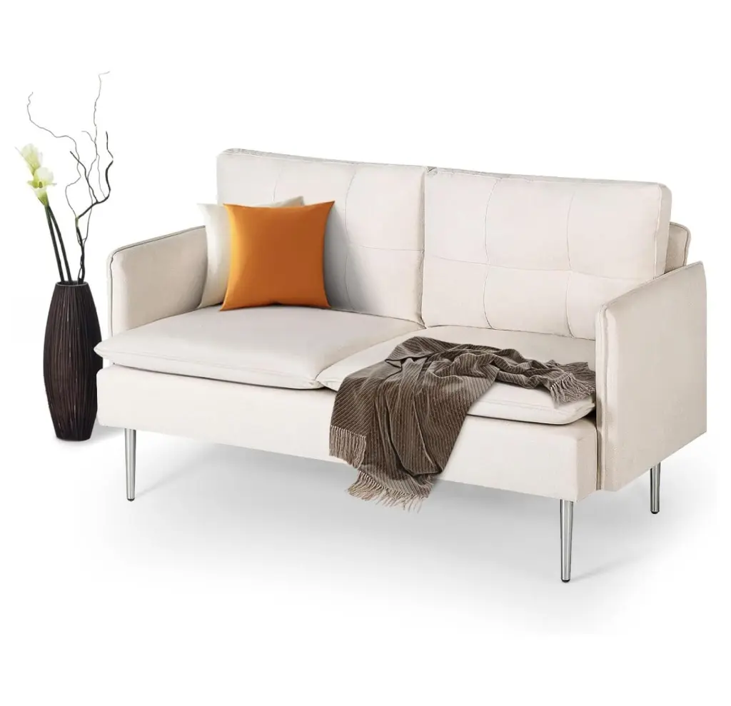 53W Small Loveseat Sofa Living Room Metal Legs - White Mini Couch Bedroom Office Apartment LoWyiL