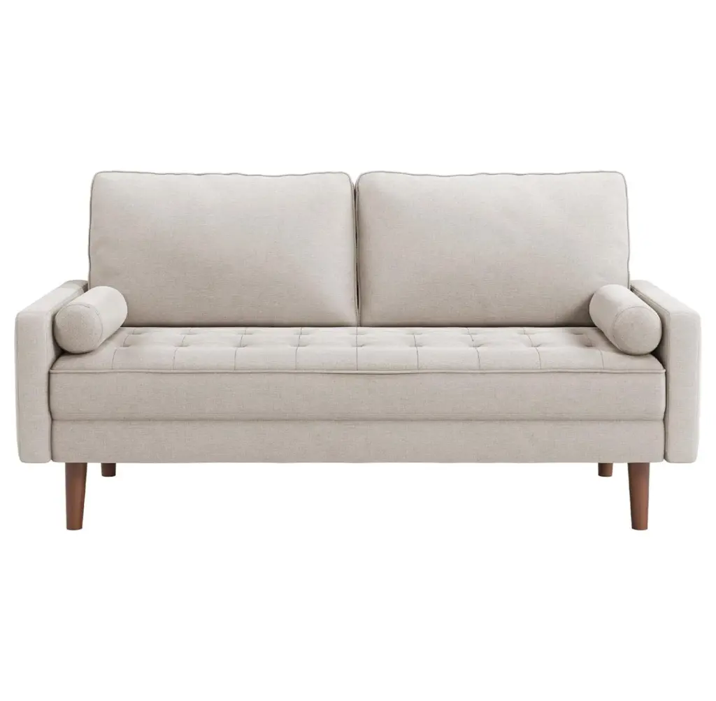 LoWyiL 68 Inch Fabric Couches Century Modern Loveseat Sofas Armrest Button Tufted Seat Cushion Ashbeige