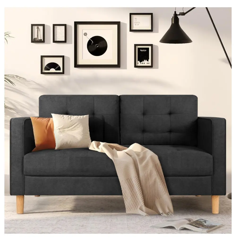 LoWyiL 57 Loveseat Sofa - Modern Comfy Tufted Cushion Love Seat Small Spaces Gray