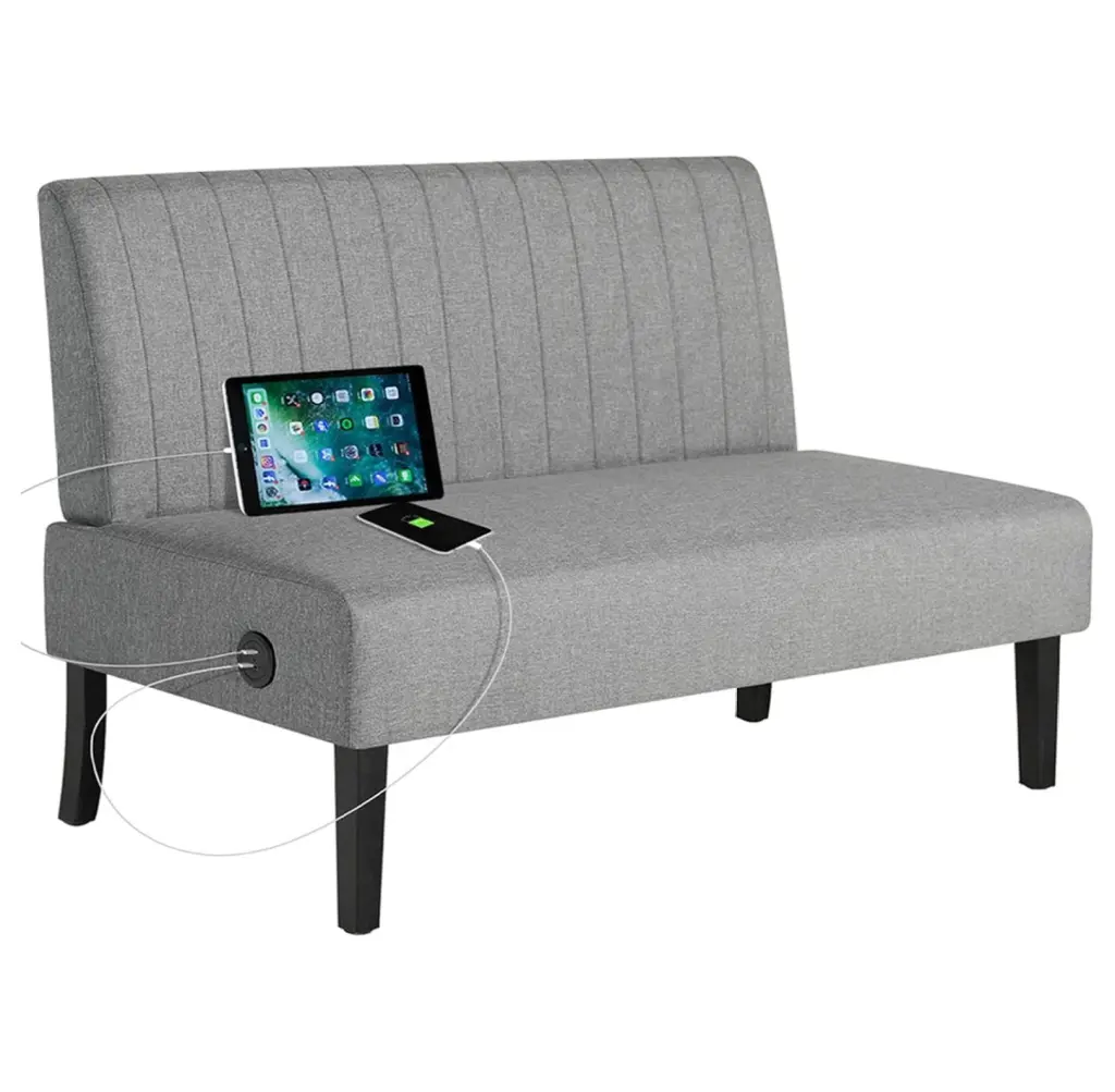 Luwei 43 W Mini Small Comfy Couch Armless Loveseat Sofa Bedroom USB Port Grey