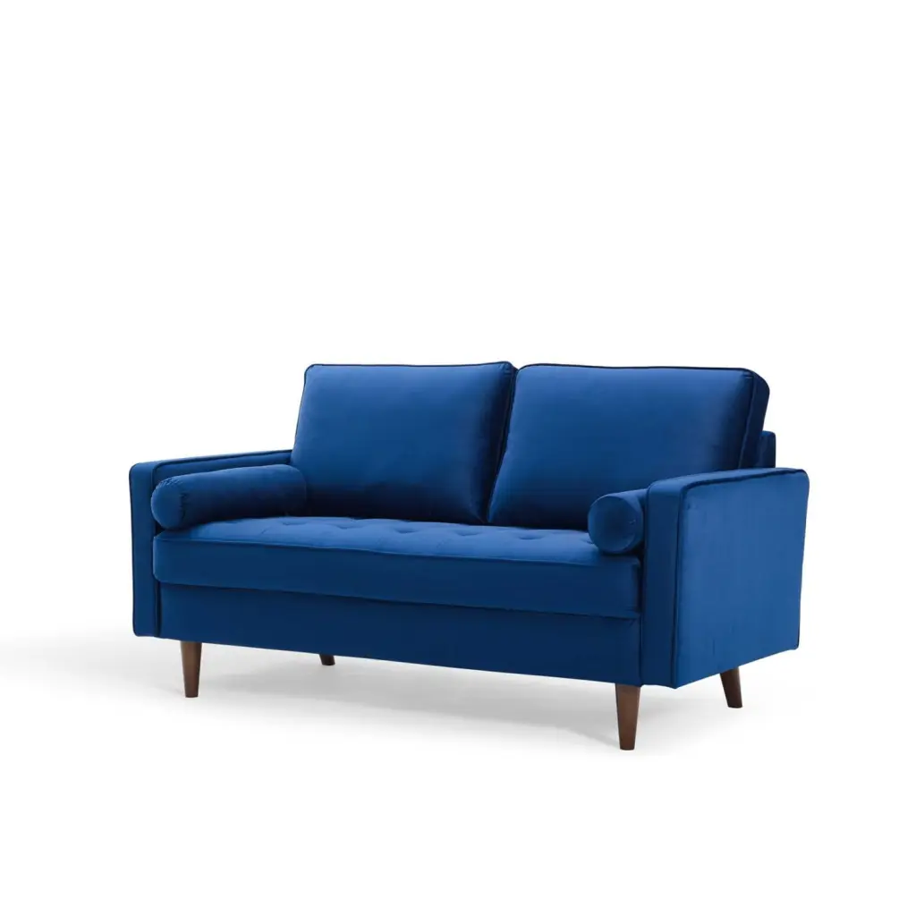 Blue Navy Velvet Mid Century Modern Loveseat Sofa Living Room or Cafe