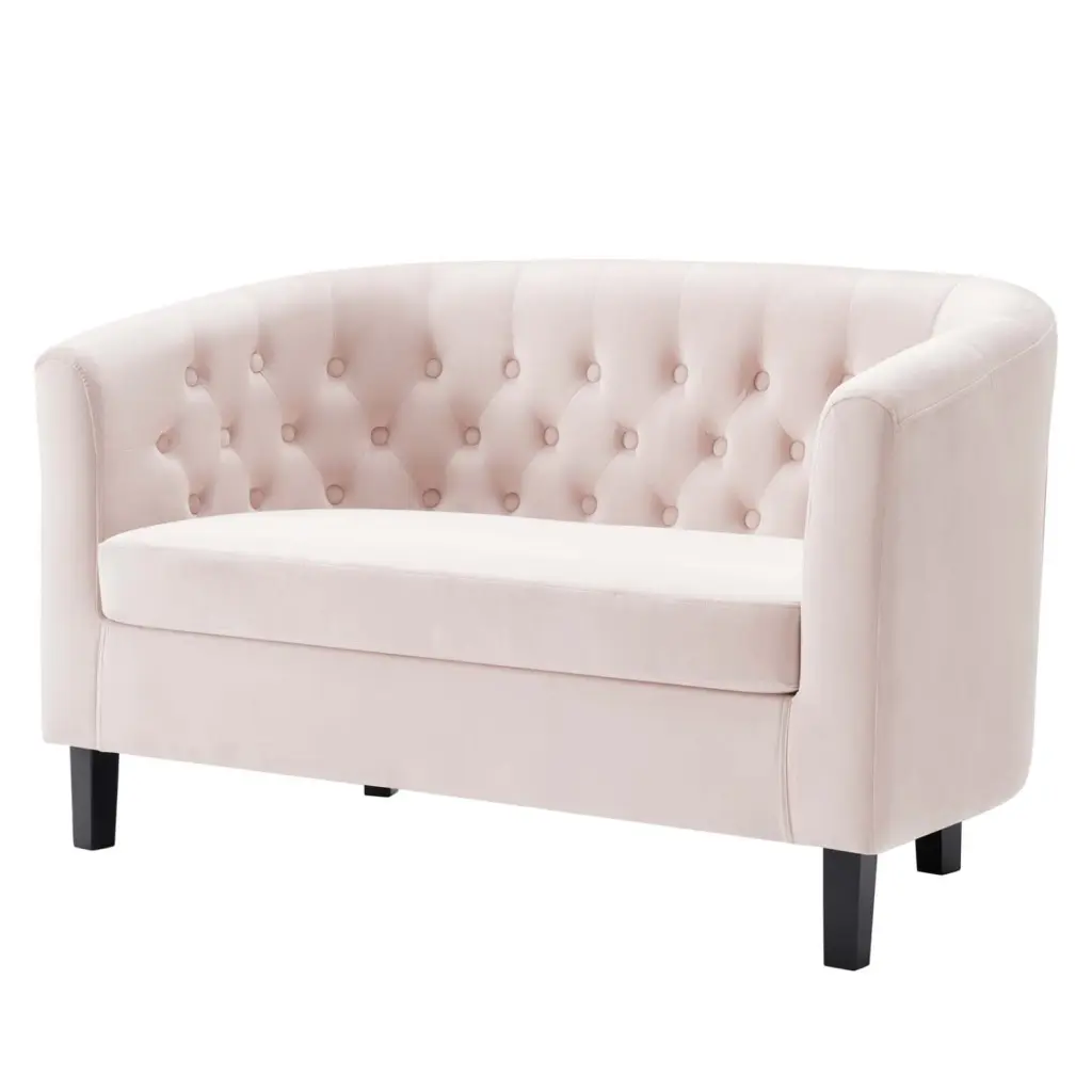Pink Velvet Loveseat Sofa Living Room Kitchen Cafe Bistro Hospitality Restaurant Modern HB33092