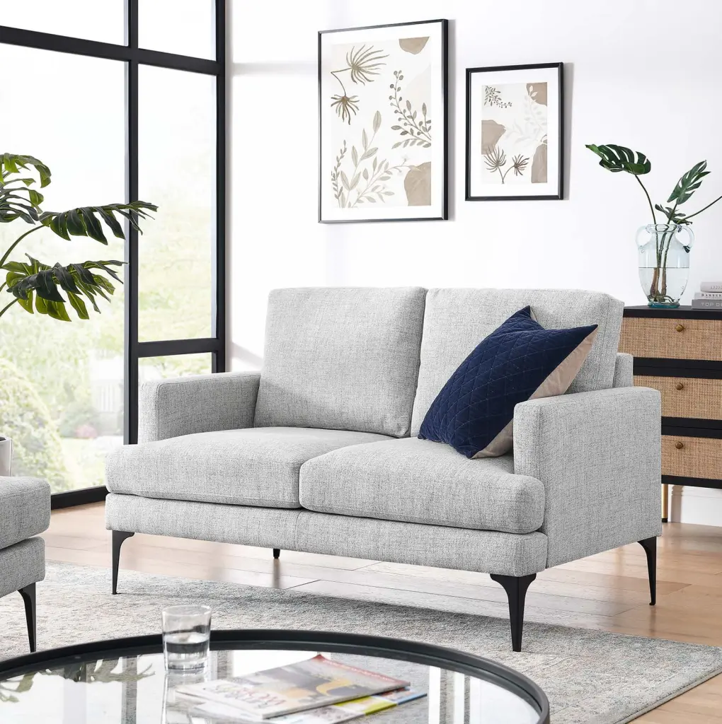 Modway Evermore Upholstered Fabric Loveseat Light Gray Modern Living Room