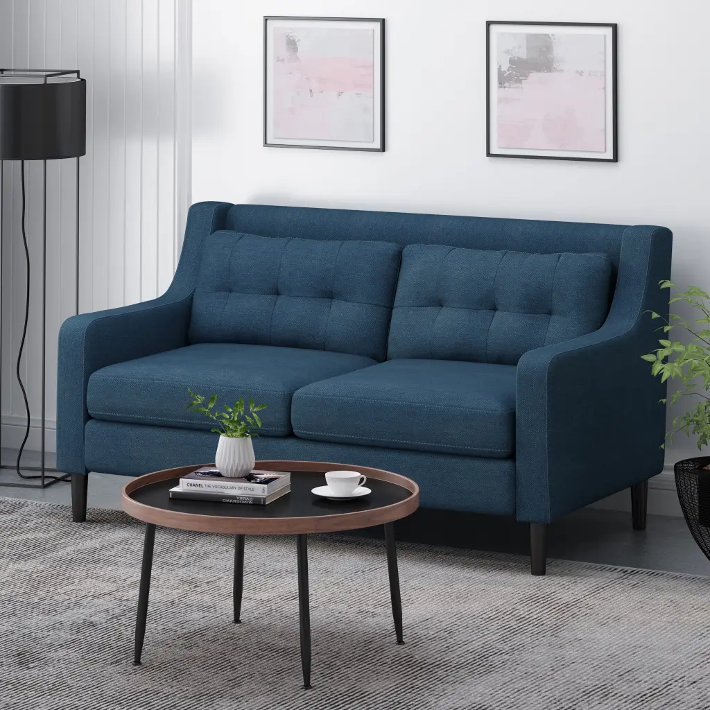 Loveseat Mid-Century Style Slender Shape Fluffy Upholstery Sofa Couch Waterproof Fabric OMCCHK