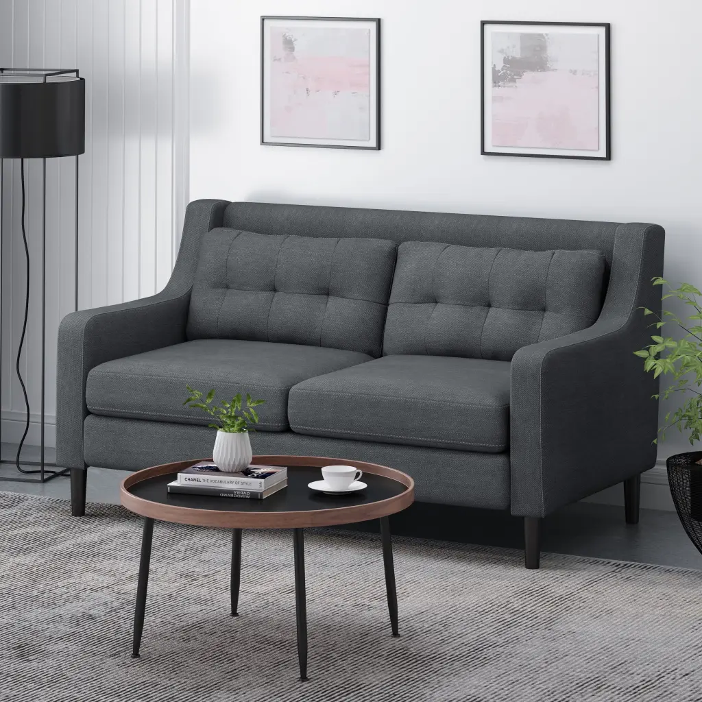 Loveseat Mid-Century Style Slender Shape Fluffy Upholstery Sofa Couch Waterproof Fabric OMCCHK