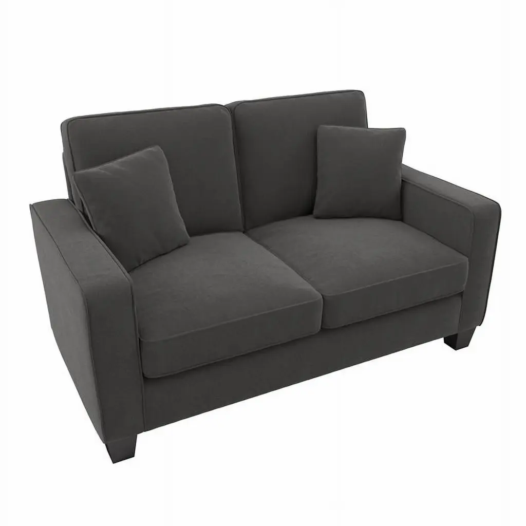 Pemberly Row 61W Loveseat Charcoal Gray Herringbone Fabric Elegant Living Room