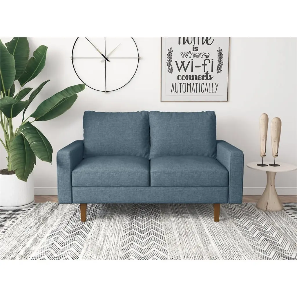 Pemberly Row Contemporary Linen Living Room Loveseat Sky Blue Modern 2-Seater Sofa