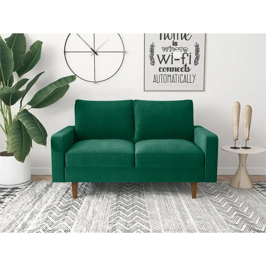 Pemberly Row Contemporary Velvet Living Room Loveseat Green Elegant 2-Seater Sofa