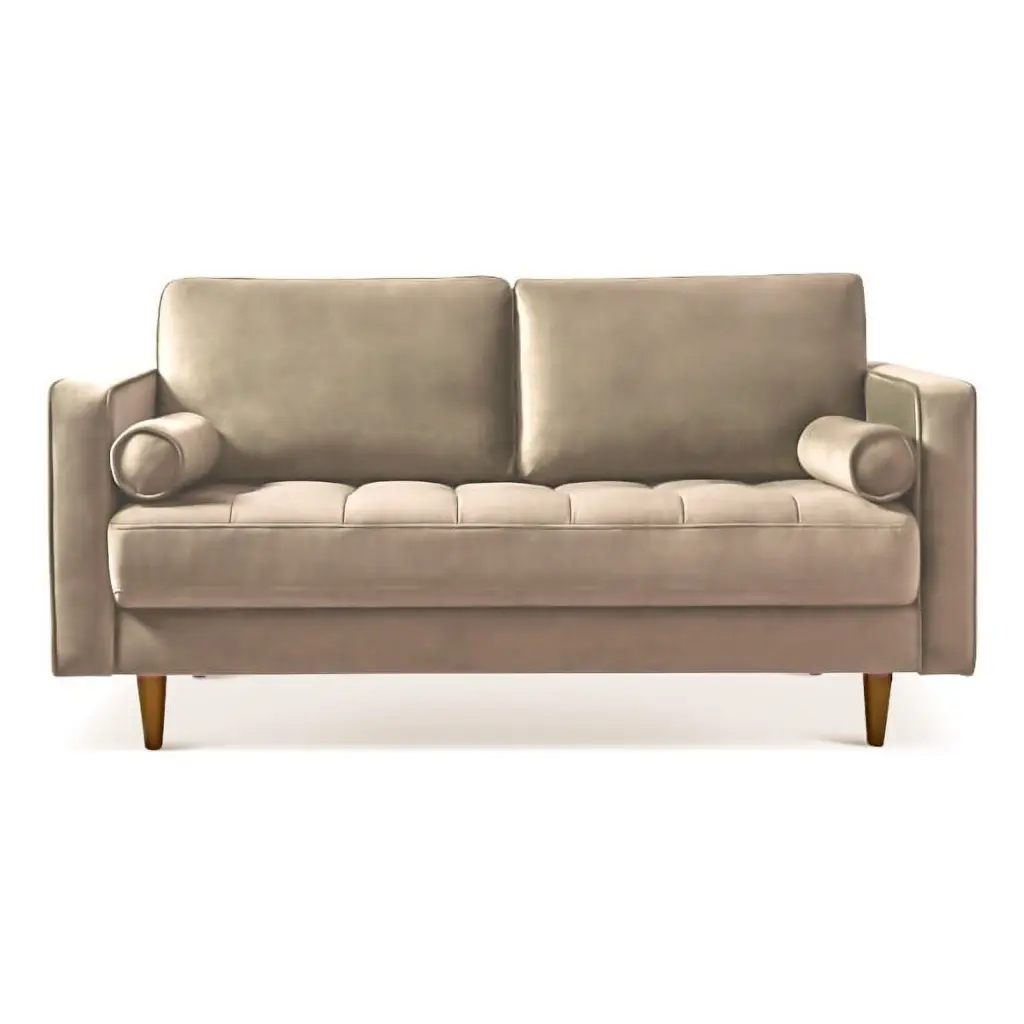 Pemberly Row Mid-Century Pillow Back Velvet Loveseat Brown Taupe - Modern Living Room Furniture
