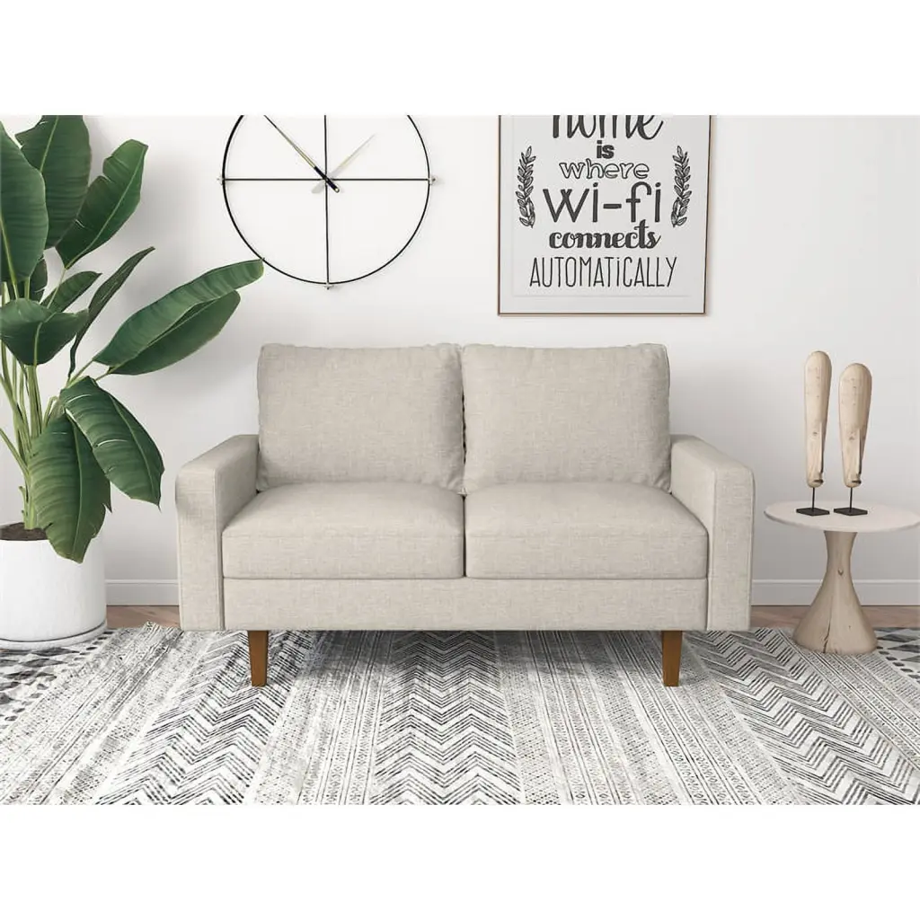 Pemberly Row Modern Contemporary Linen Living Room Loveseat Beige Elegant 2-Seater Sofa