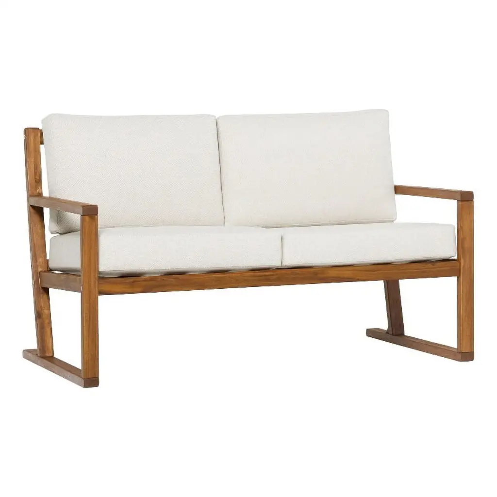 Pemberly Row Modern Slat Back Solid Wood Loveseat Brown Finish Contemporary Living Room