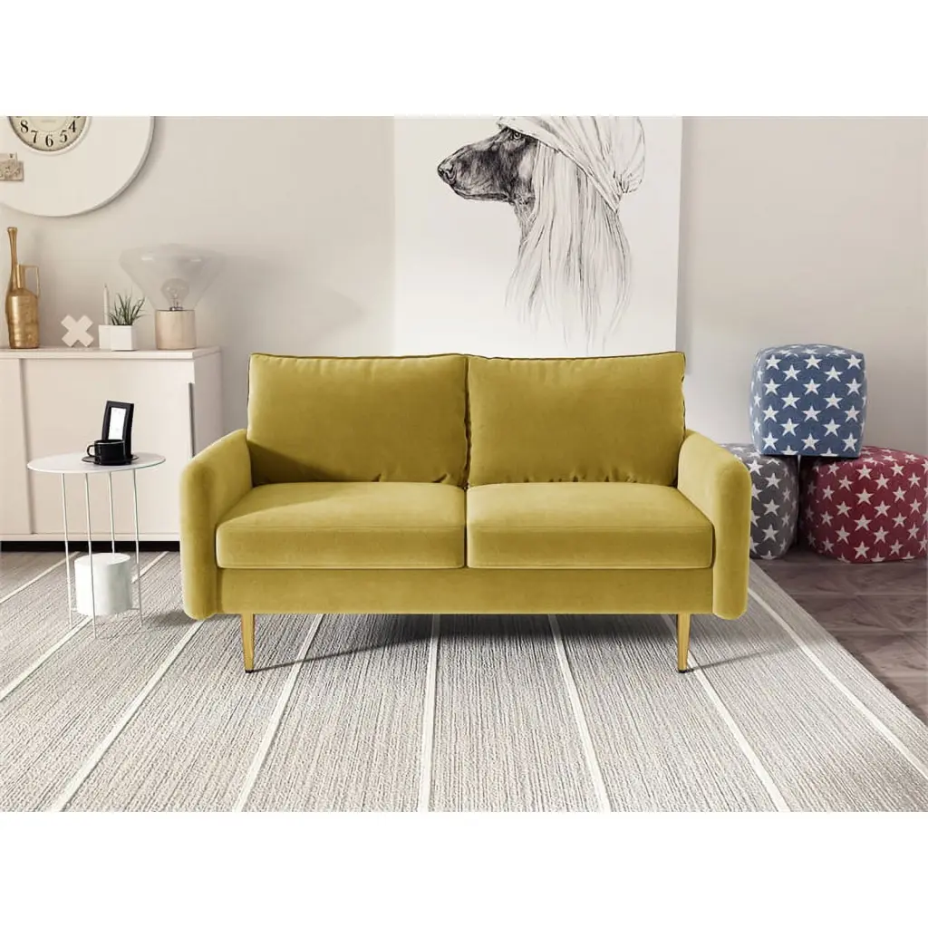 Pemberly Row Modern Velvet Living Room Loveseat Goldenrod Luxurious 2-Seater Couch