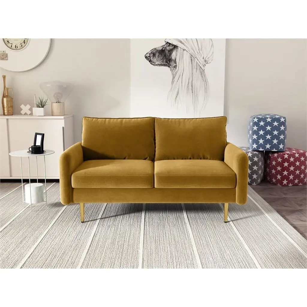 Pemberly Row Modern Velvet Living Room Loveseat Ginger Finish Stylish 2-Seater Sofa