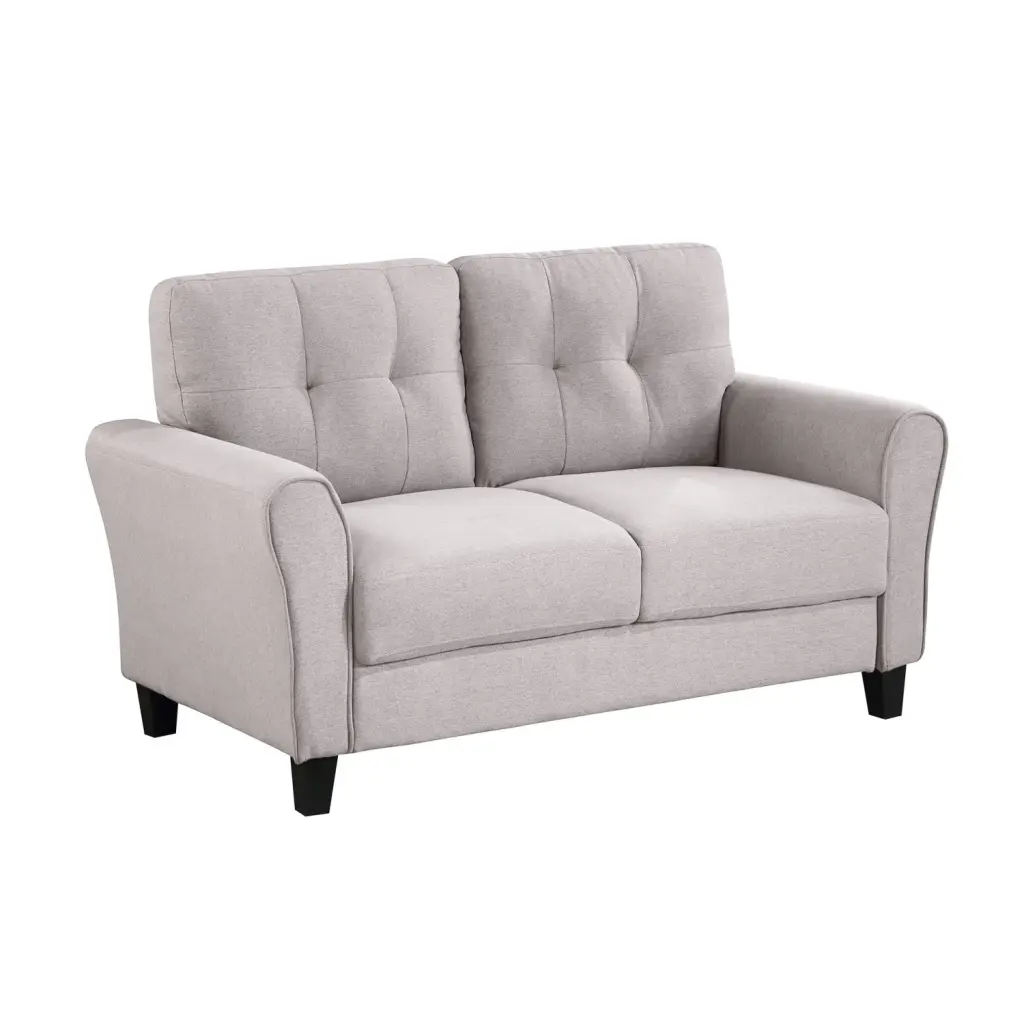 57.5 Inch Light Grey Linen Upholstered Loveseat Sofa Durable Pine Wood Frame Modern Living Room or Office Ponnky
