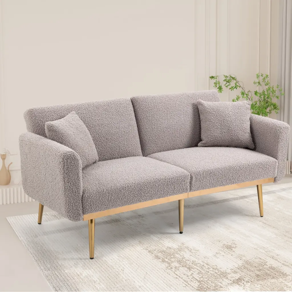 Grey Teddy Velvet Loveseat Rose Gold Metal Feet Modern Apartments Ponnky