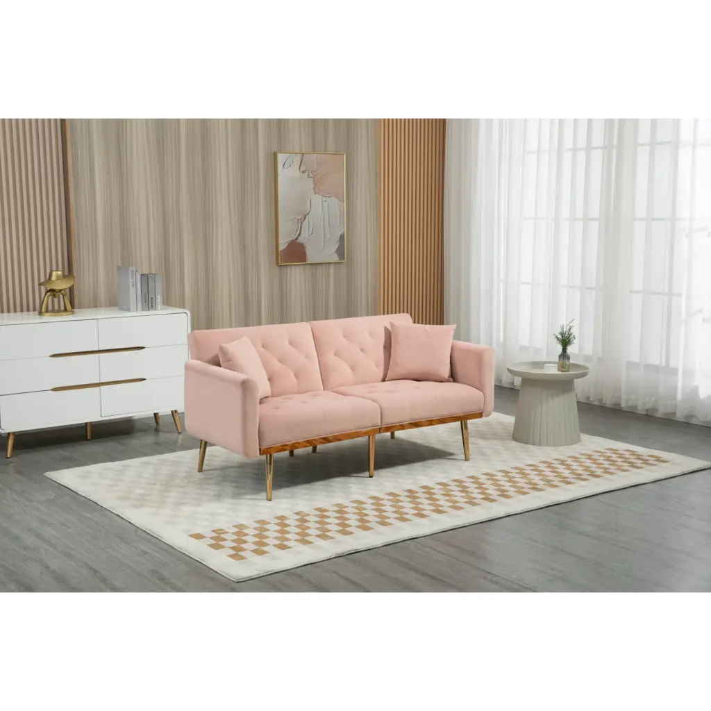 Modern Pink Velvet Loveseat Sofa Metal Feet Home and Office Decor Ponnky
