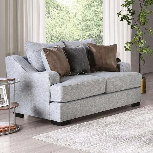 SKYLINE Loveseat, Light Gray/Brown - Compact Sofa Small Spaces
