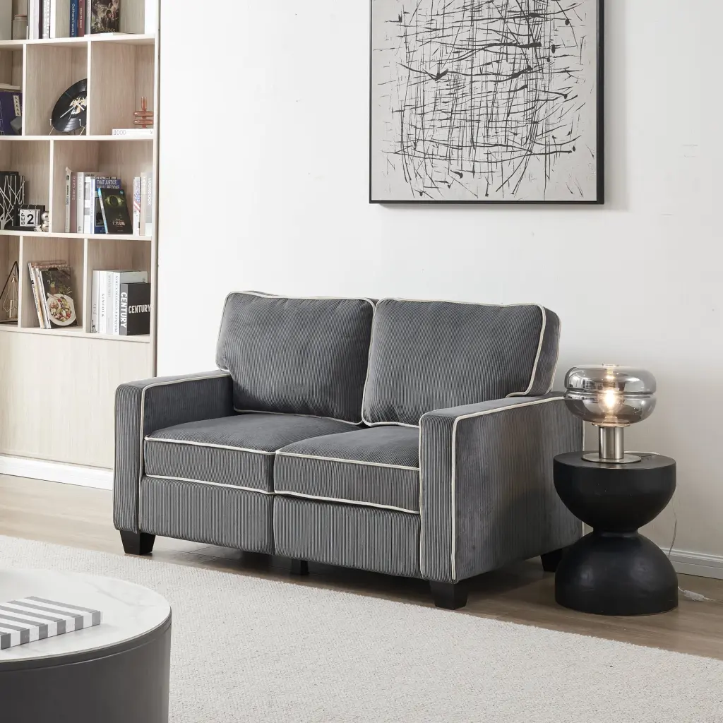 Dark Grey Corduroy Loveseat Sofa Stylish Living Room Comfort Convenient Storage Feature SNAILF