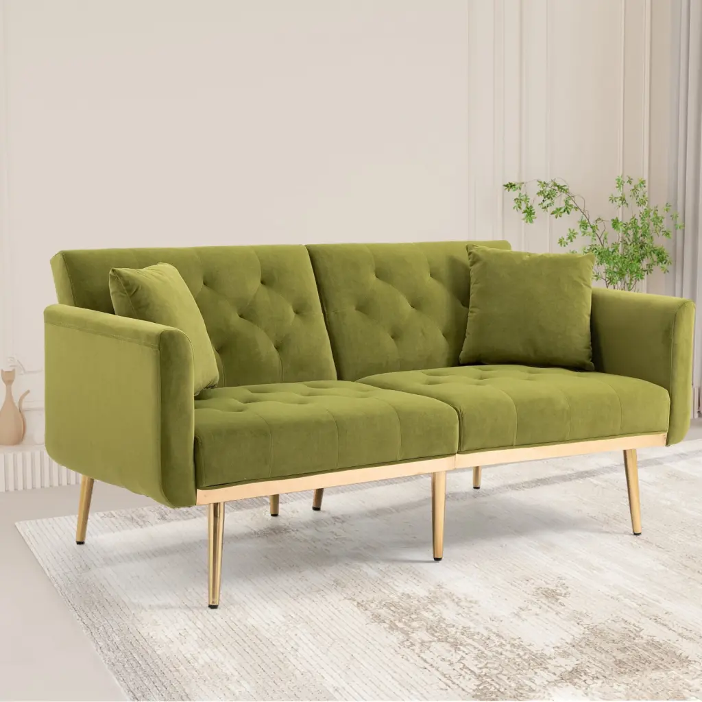 Olive Velvet Loveseat Sofa Rose Gold Metal Feet Elegant Living Space Wodine