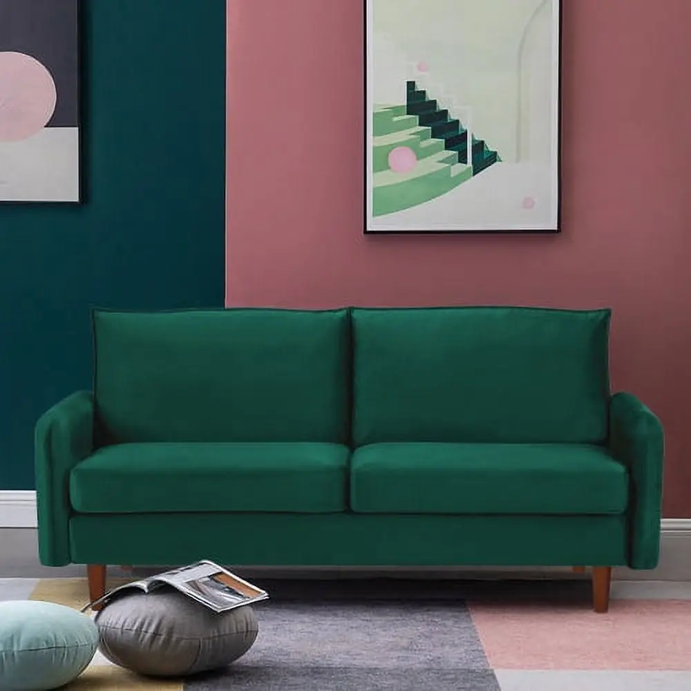 Wulawindy Green Velvet Loveseat Wood Legs Modern Living Room
