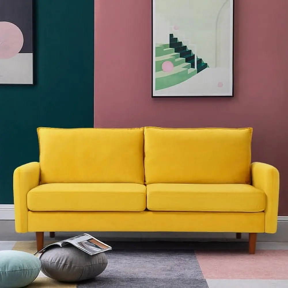 Wulawindy Yellow Velvet Loveseat Wood Legs Modern Living Room