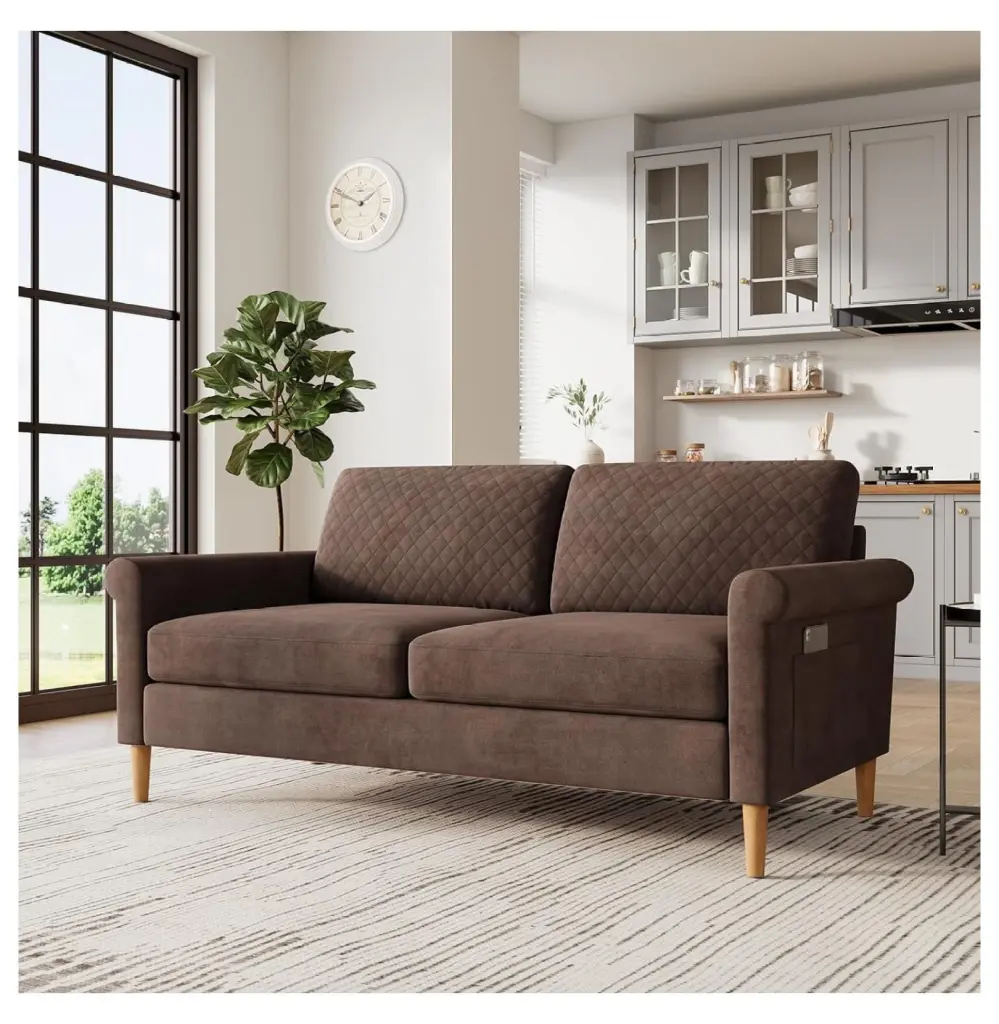 XylehR 65'' Dark Brown Loveseat Sofa Couch Living Room Modern Small Couches Small Spaces